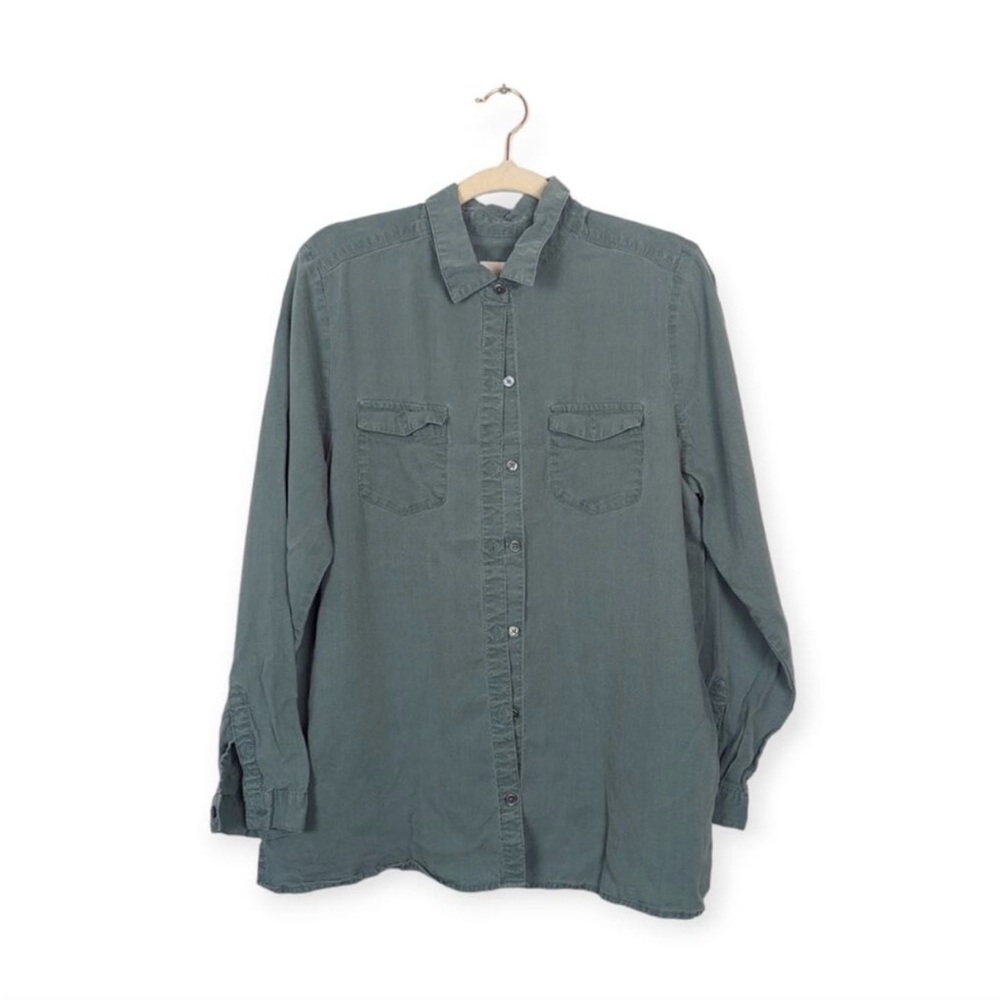 J. Jill Tencel Sea Wash Button Front Long Sleeve Pocket Top